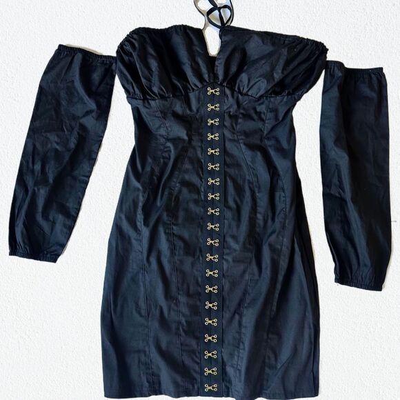 NWT Club L London Black Off Shoulder Bodycon Mini Dress Long Sleeves Size 4 - Picture 5 of 11